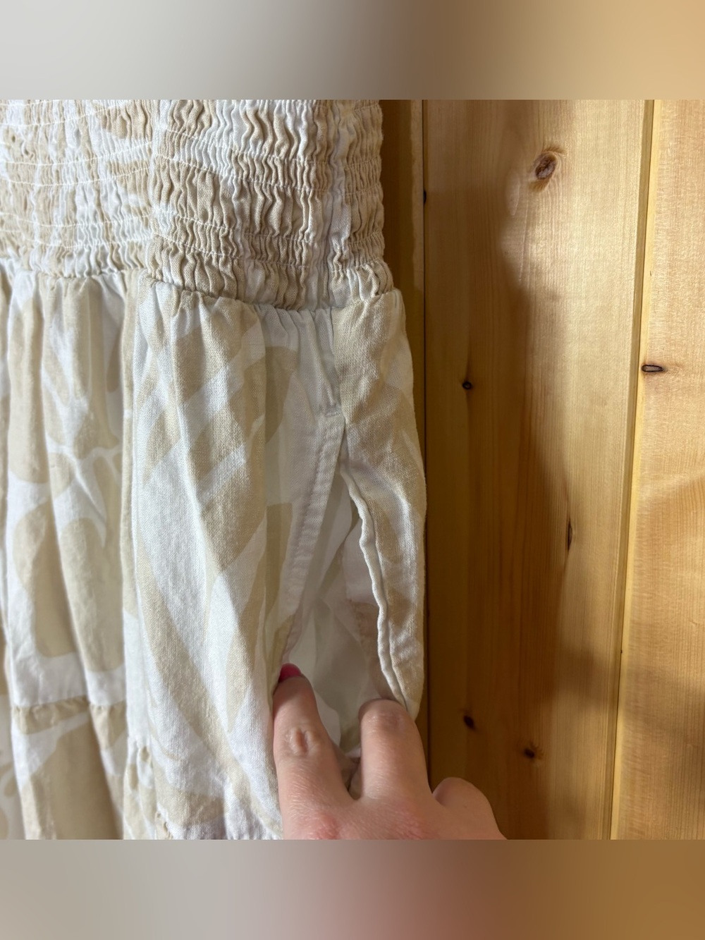 Gap Womens XXL Cream Beige Floral Linen Blend Smocked Tiered Maxi Dress ruffles - Picture 10 of 14